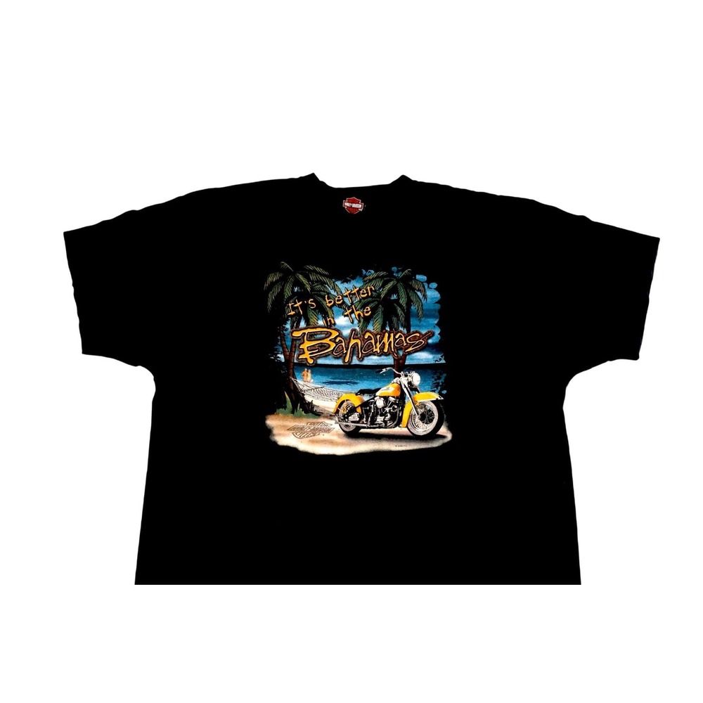 Vtg 2000 Harley-Davidson Nassau Bahamas 2XL T-Shirt Black Island Graphic‎ Y2K